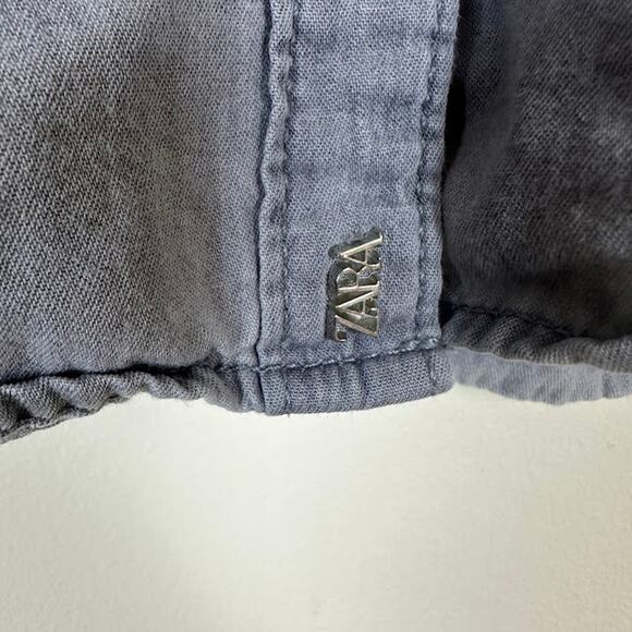 ZARA Denim Chambray Long Sleeve Button Down Shirt with Pockets Gray Size S - Picture 4 of 9